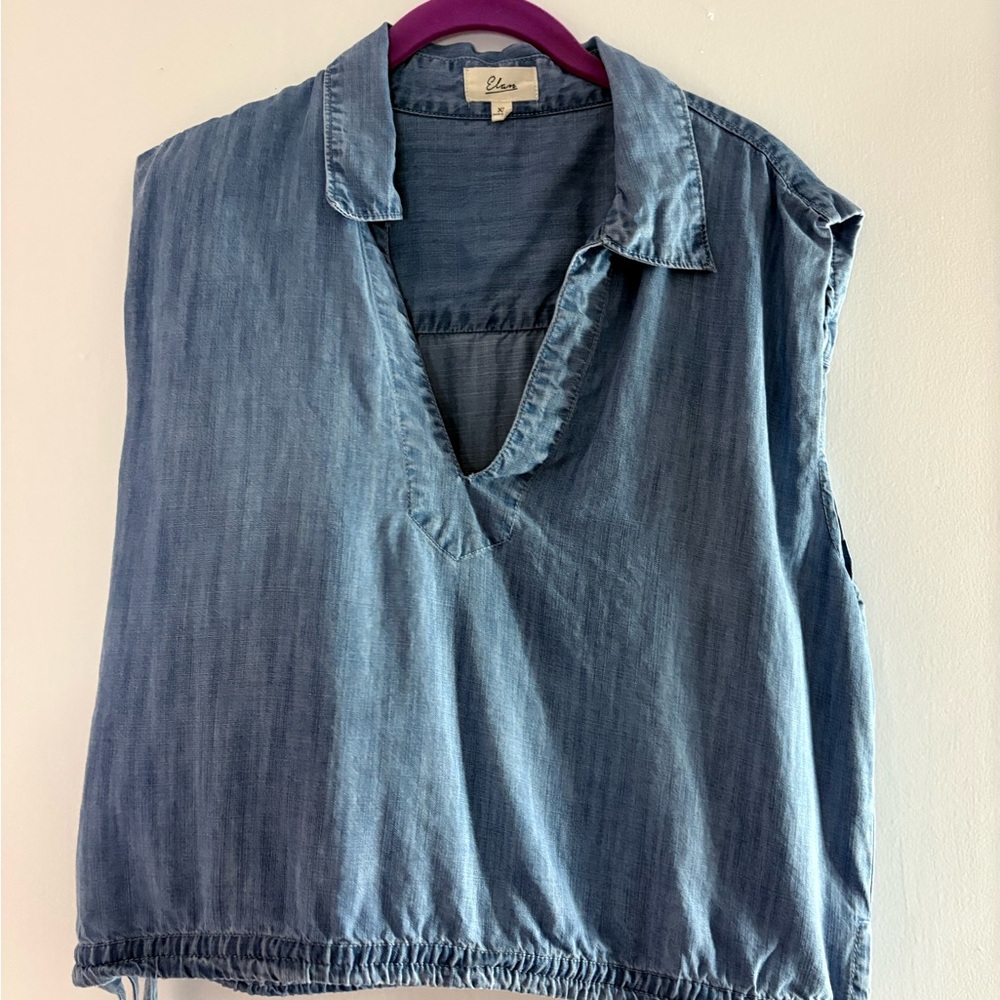Elan Chambeay Blue V-Neck Blouse